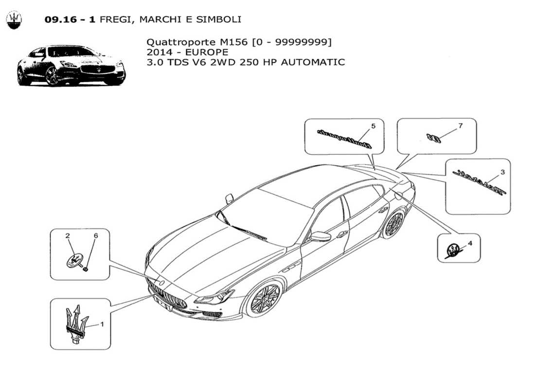 maserati qtp. v6 3.0 tds 250bhp 2014 trims. brands and symbols part diagram