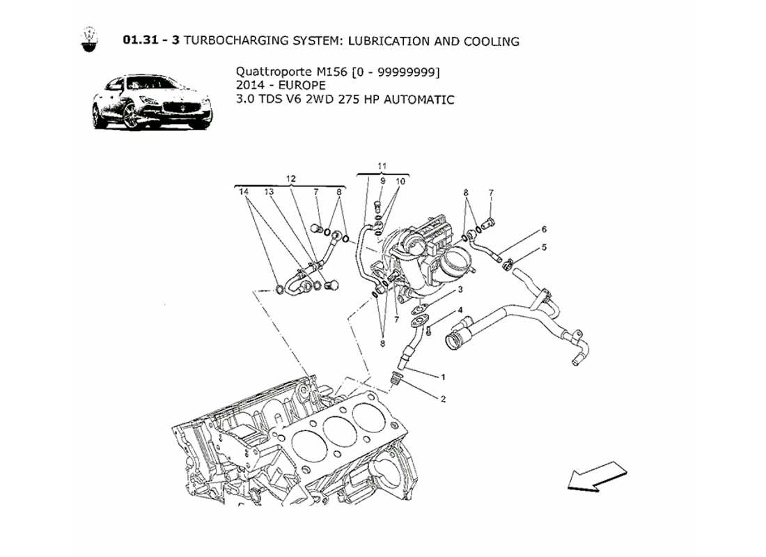 maserati qtp. v6 3.0 tds 275bhp 2014 turbocharging system: lubrication and cooling part diagram