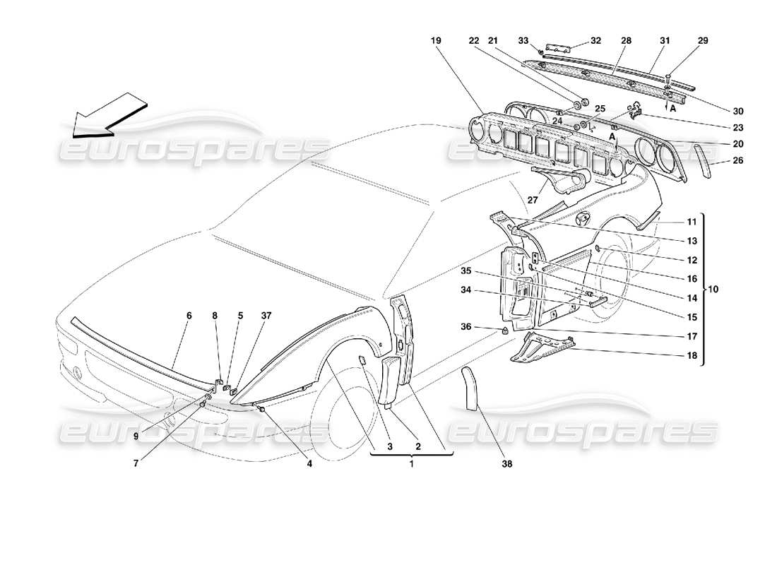 ferrari 355 (2.7 motronic) body - outer trims parts diagram