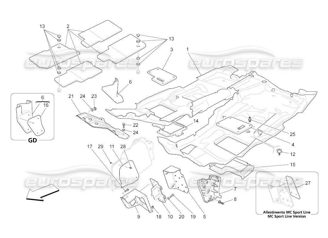 maserati qtp. (2011) 4.7 auto passenger compartment mats parts diagram