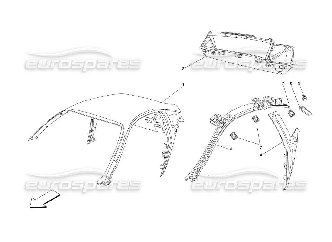 ferrari 430 challenge (2006) roof - structure parts diagram