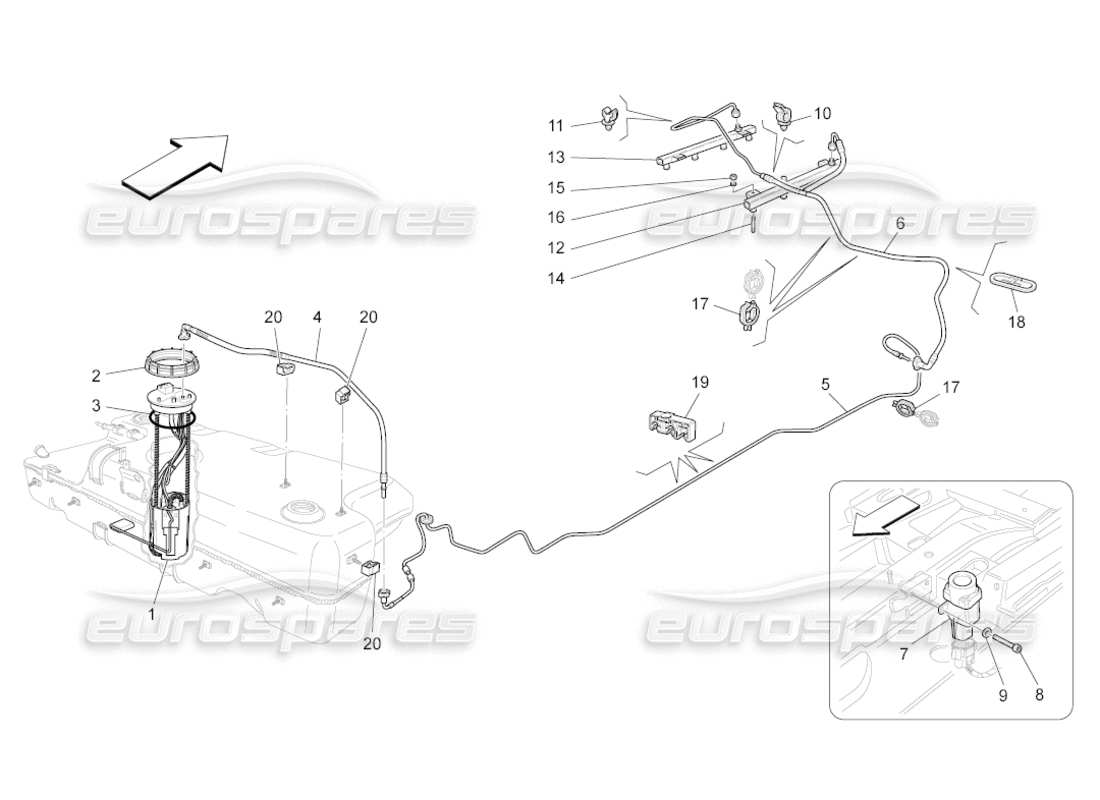 maserati grancabrio (2010) 4.7 fuel pumps and connection lines parts diagram