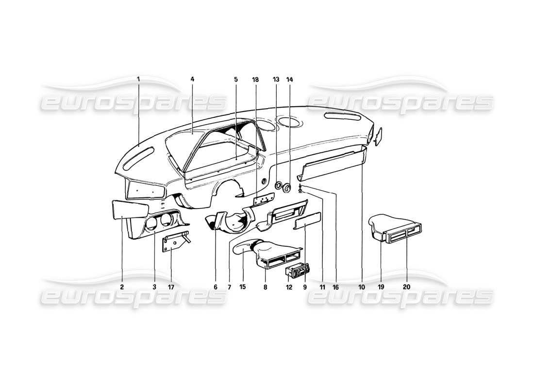 ferrari 308 gtb (1980) instrument panel parts diagram