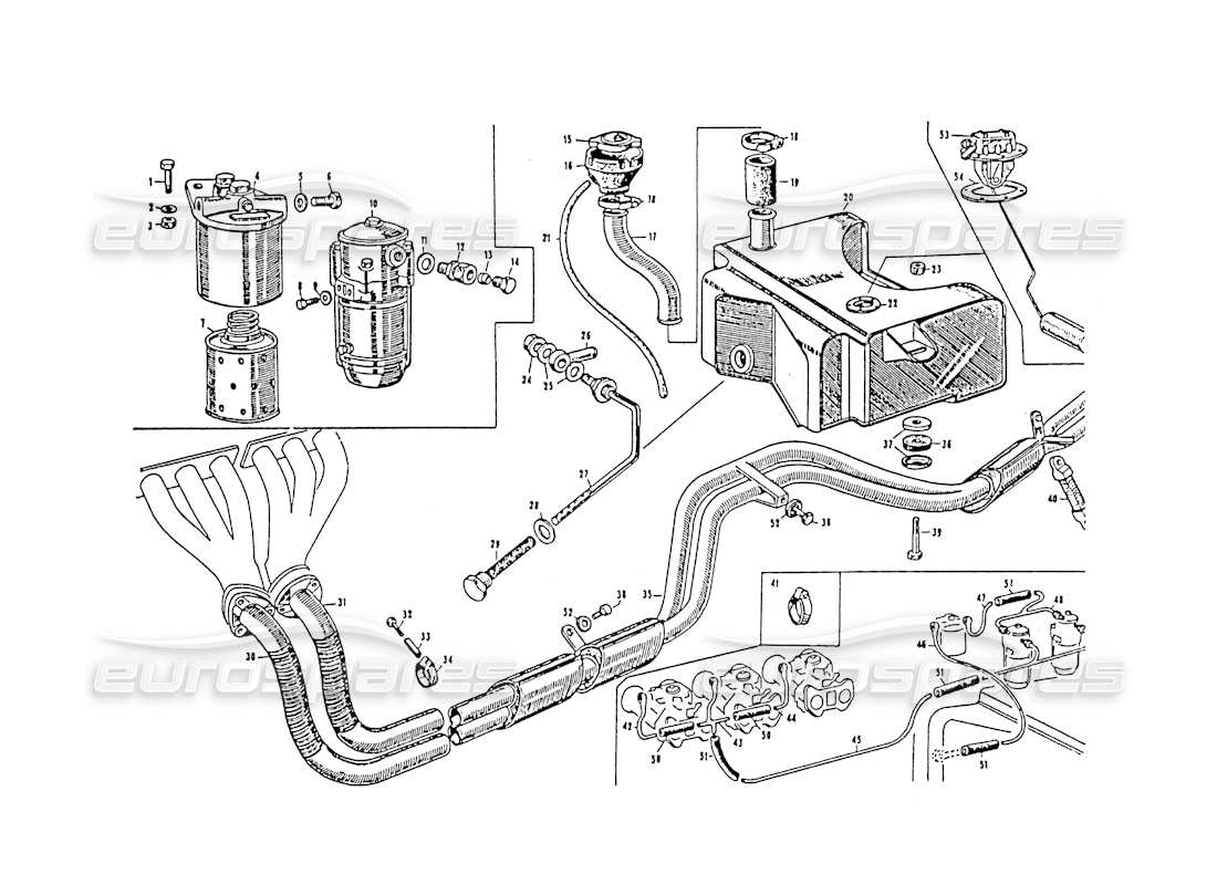 maserati 3500 gt exhaust manifold and fuel tent parts diagram