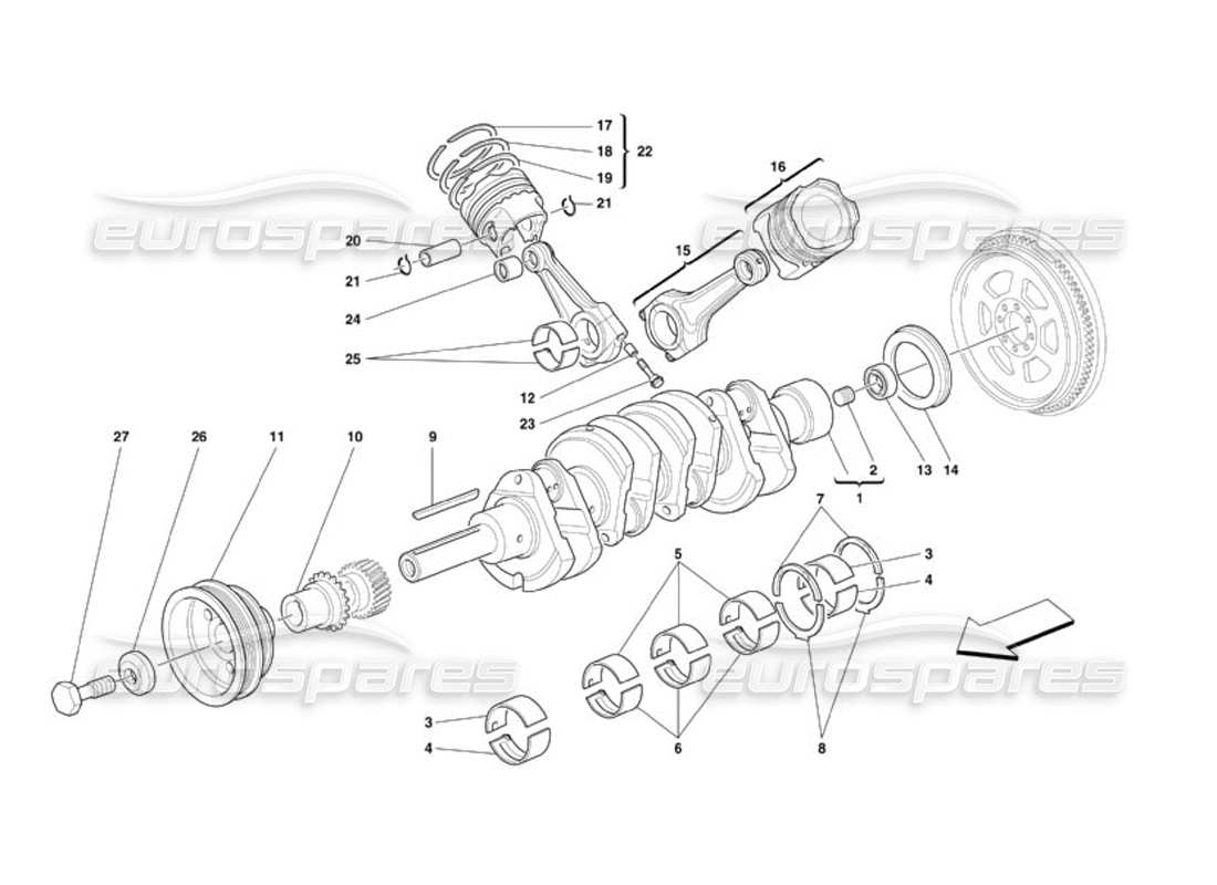 ferrari 360 challenge (2000) driving shaft - connecting rods and pistons parts diagram