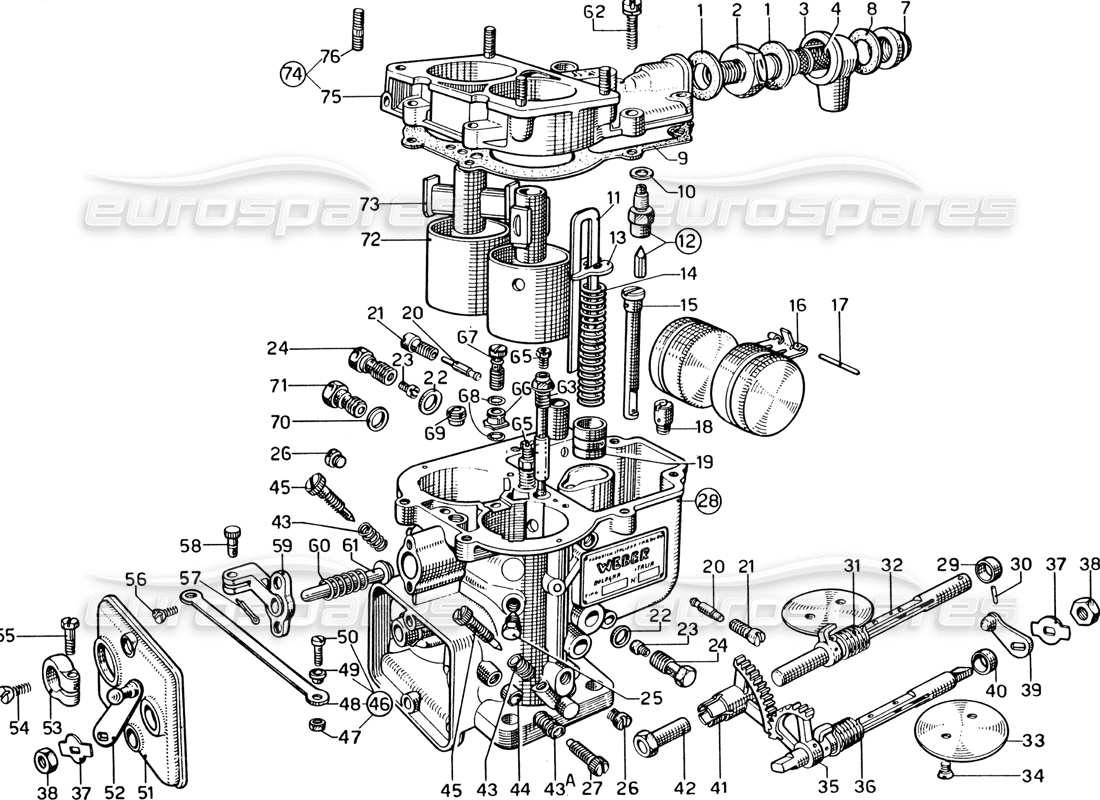 ferrari 330 gtc coupe weber carburettor (40 dcz-6) parts diagram