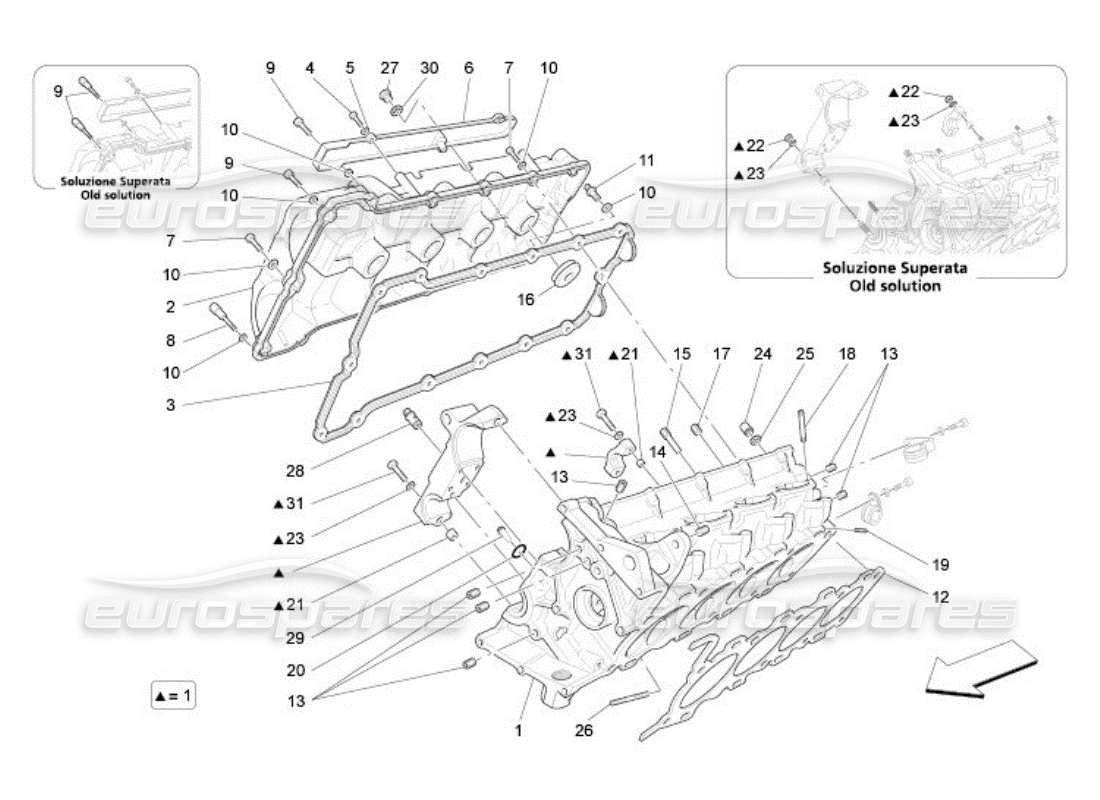 maserati qtp. (2005) 4.2 rh cylinder head part diagram