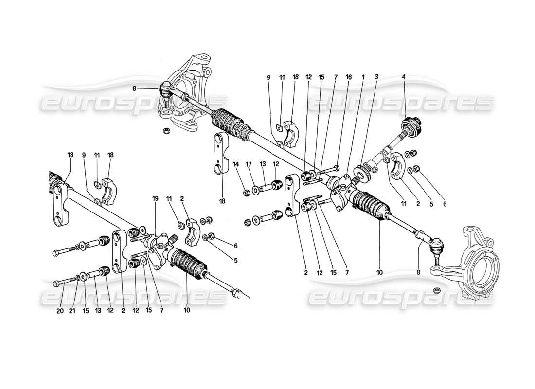 ferrari 208 turbo (1989) steering box and linkage parts diagram