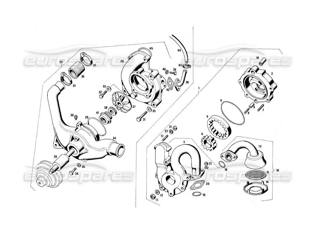 maserati qtp.v8 4.9 (s3) 1979 oil pump - water pump parts diagram