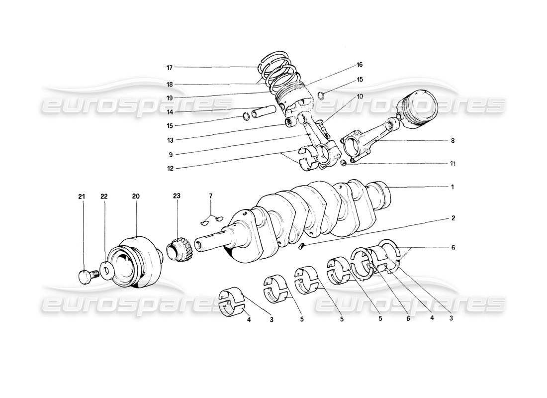 ferrari mondial 8 (1981) crankshaft - connecting rods and pistons parts diagram