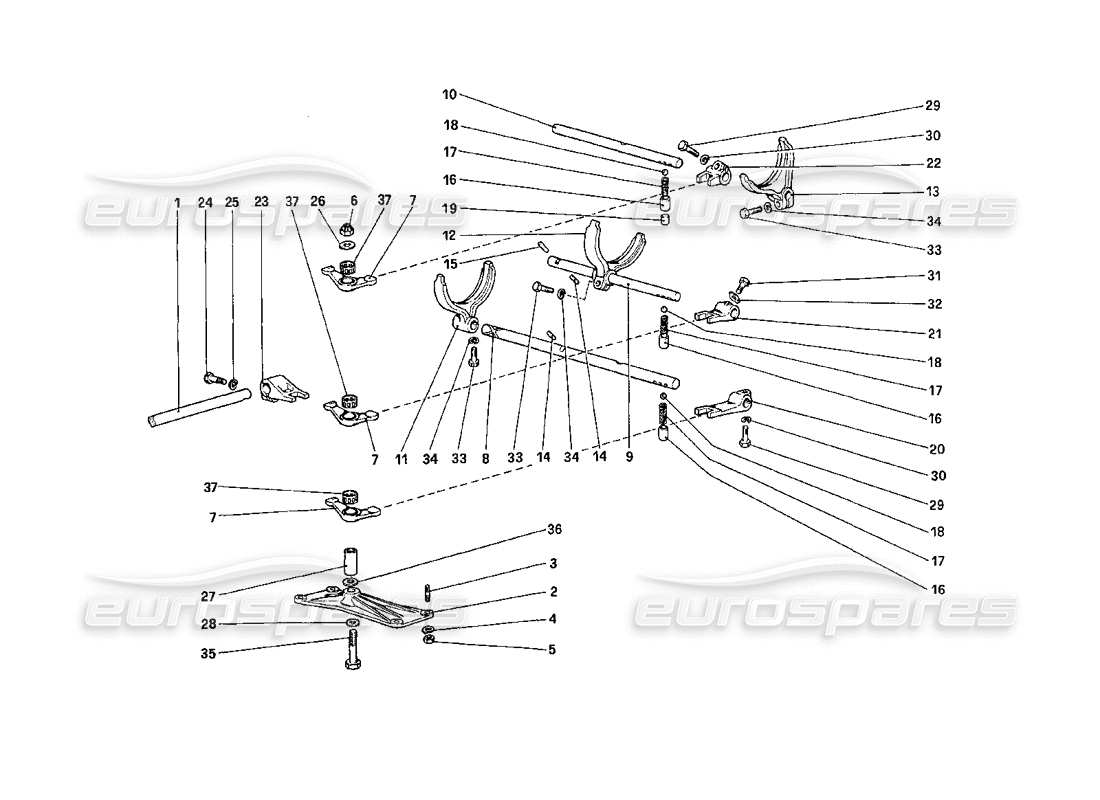 ferrari 208 turbo (1989) inside gearbox controls parts diagram