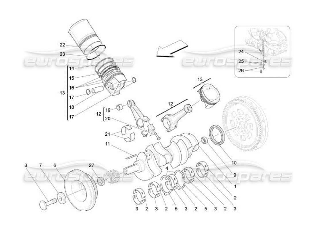 maserati qtp. (2005) 4.2 crank mechanism part diagram