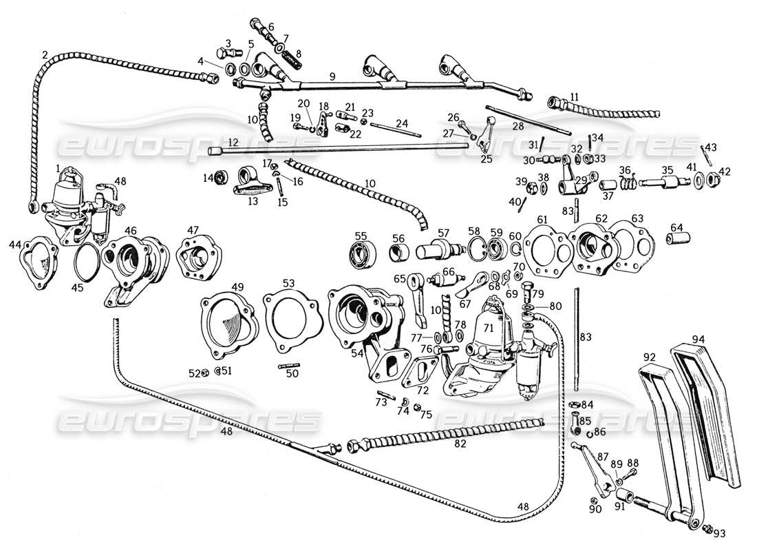 ferrari 250 gte (1957) fuel feeding and regulating apparatus part diagram