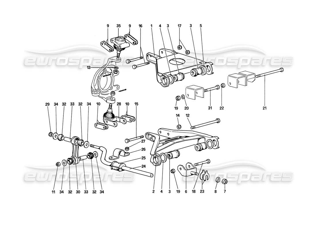ferrari 208 turbo (1989) front suspension -wishbones (up to car no. 76625) parts diagram