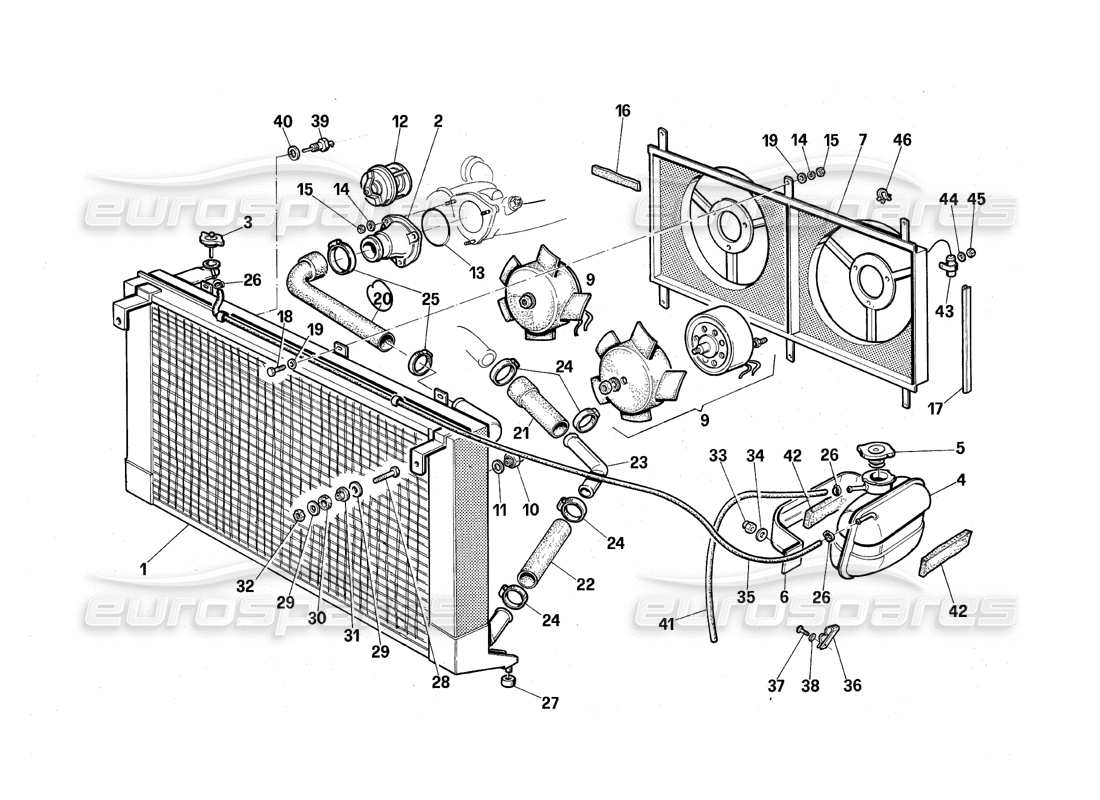 maserati qtp.v8 4.9 (s3) 1979 engine cooling parts diagram