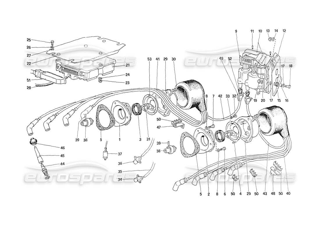ferrari 208 turbo (1989) engine ignition parts diagram