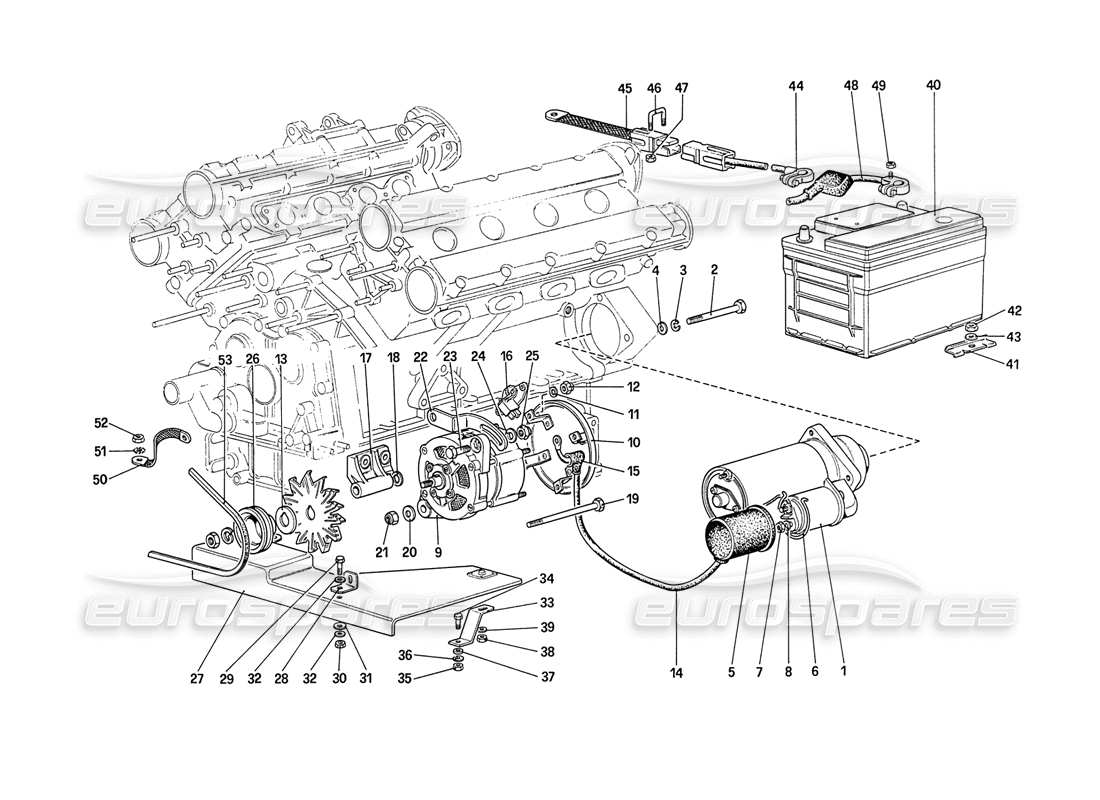 ferrari 208 turbo (1989) electric generating system parts diagram