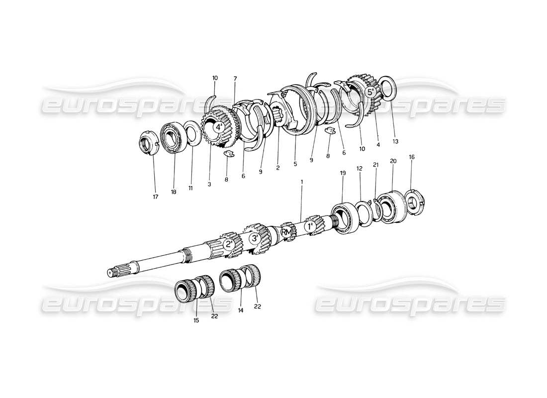 ferrari 246 dino (1975) main shaft gearing parts diagram