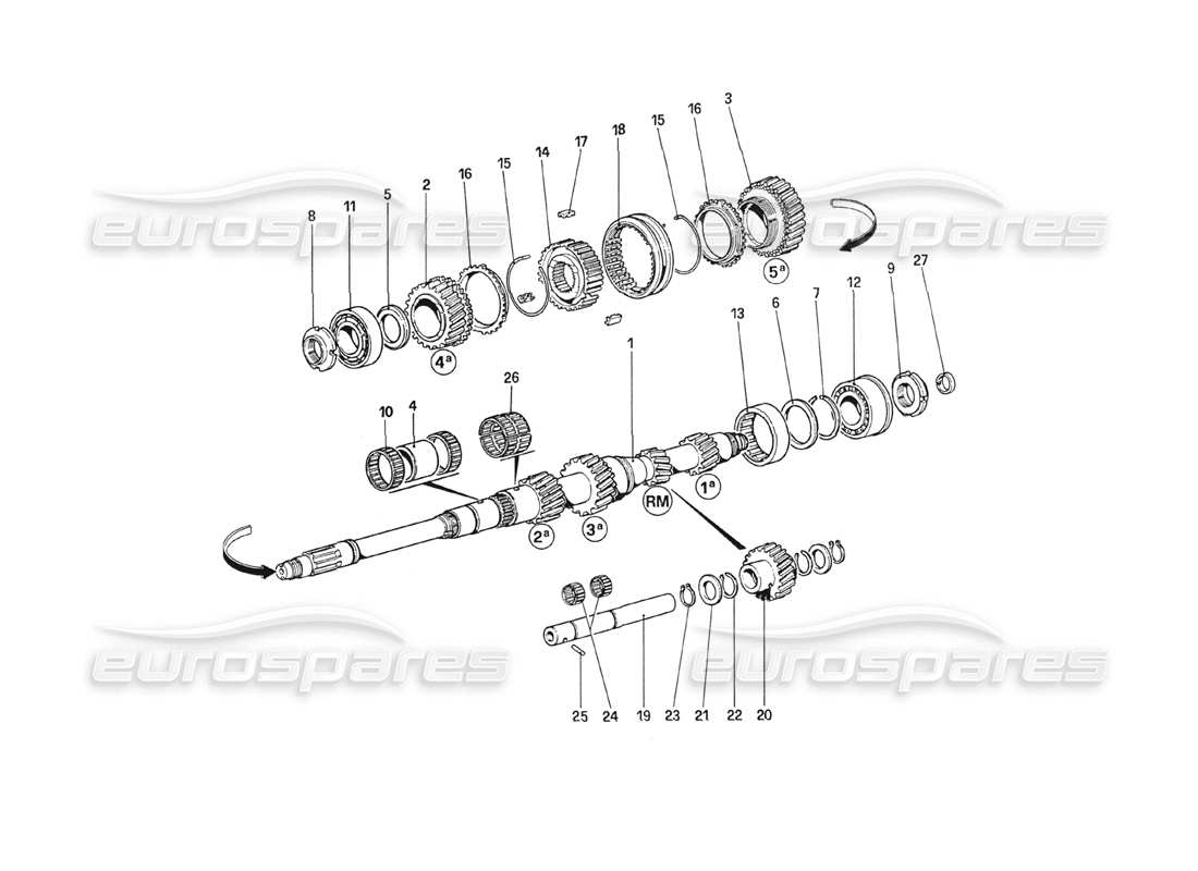 ferrari 208 turbo (1989) main shaft gears parts diagram