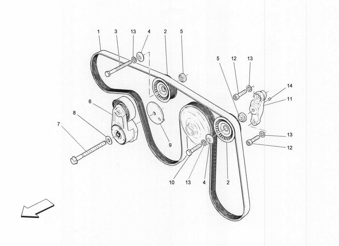 maserati qtp. v6 3.0 bt 410bhp 2wd 2017 auxiliary device belts parts diagram