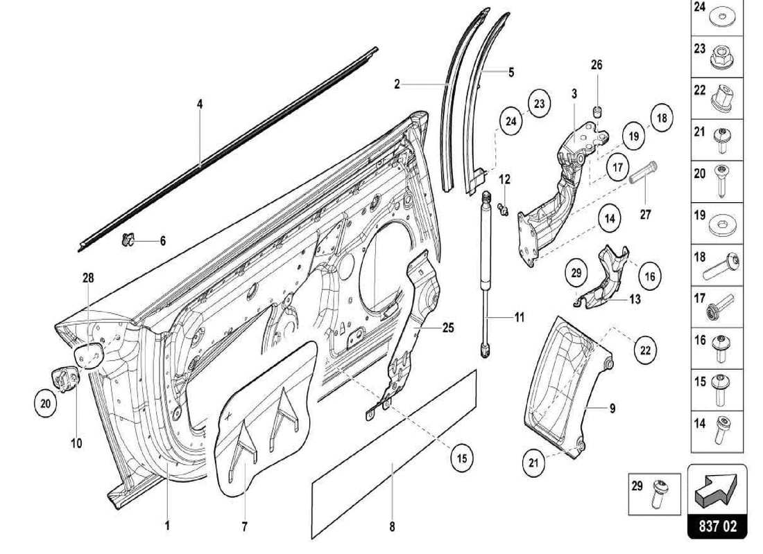 lamborghini centenario spider driver and passenger door parts diagram