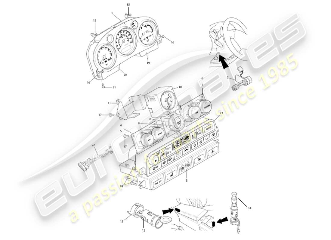 aston martin vanquish (2001) instruments & controls part diagram