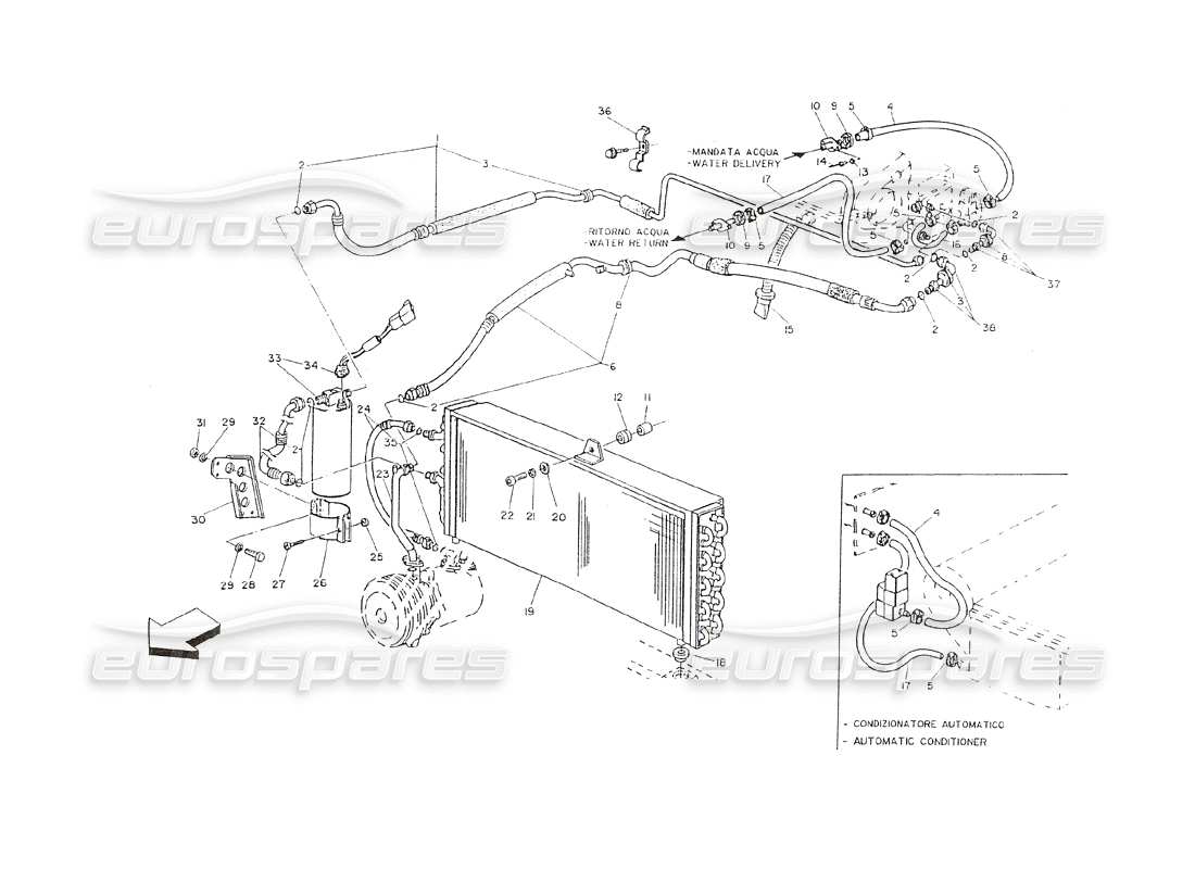 maserati shamal air conditioner system (rh steering) parts diagram