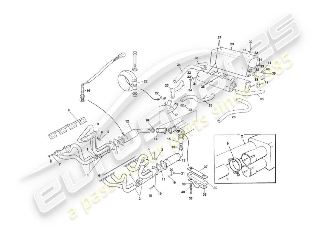 aston martin v8 virage (2000) exhaust system, volante, vin 69225 on part diagram