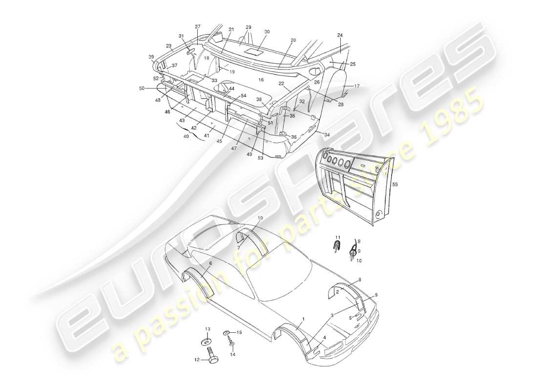 aston martin v8 virage (2000) chassis supertructure, rear part diagram
