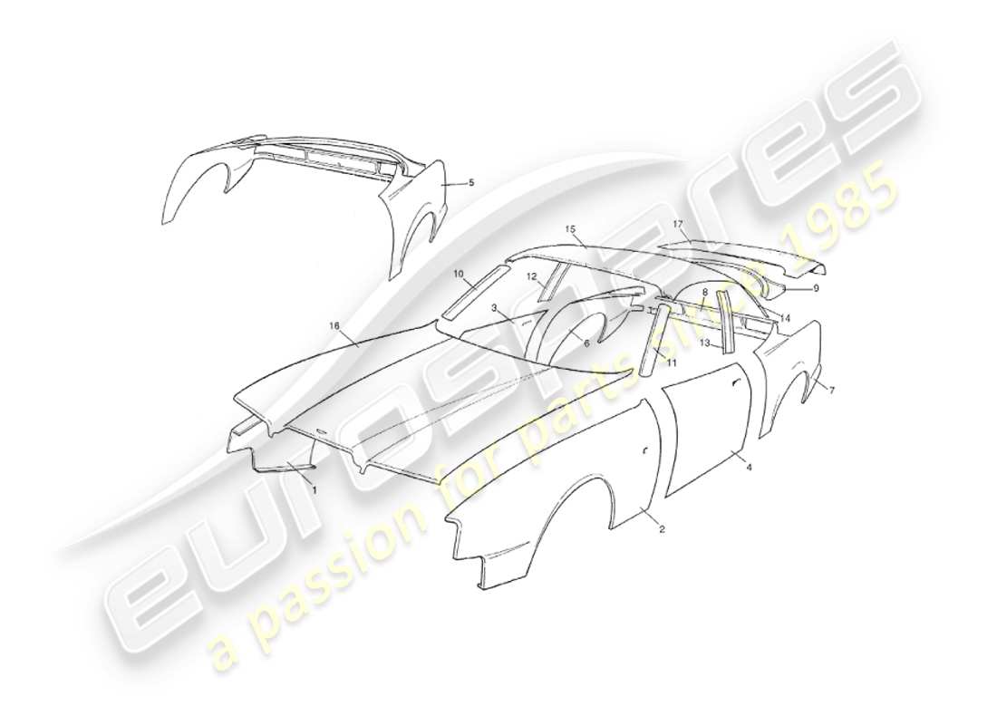 aston martin v8 virage (2000) body panels, saloon part diagram