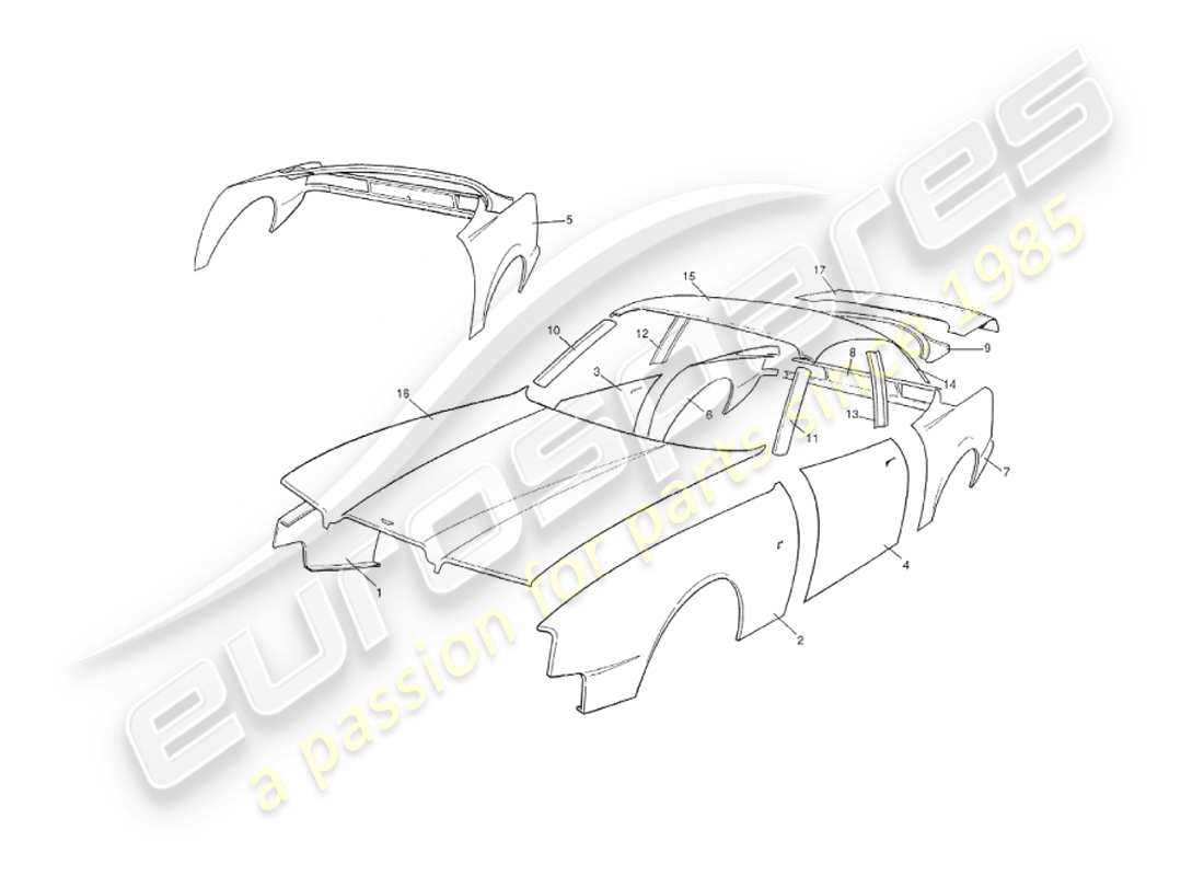 aston martin v8 virage (2000) body panels, saloon part diagram