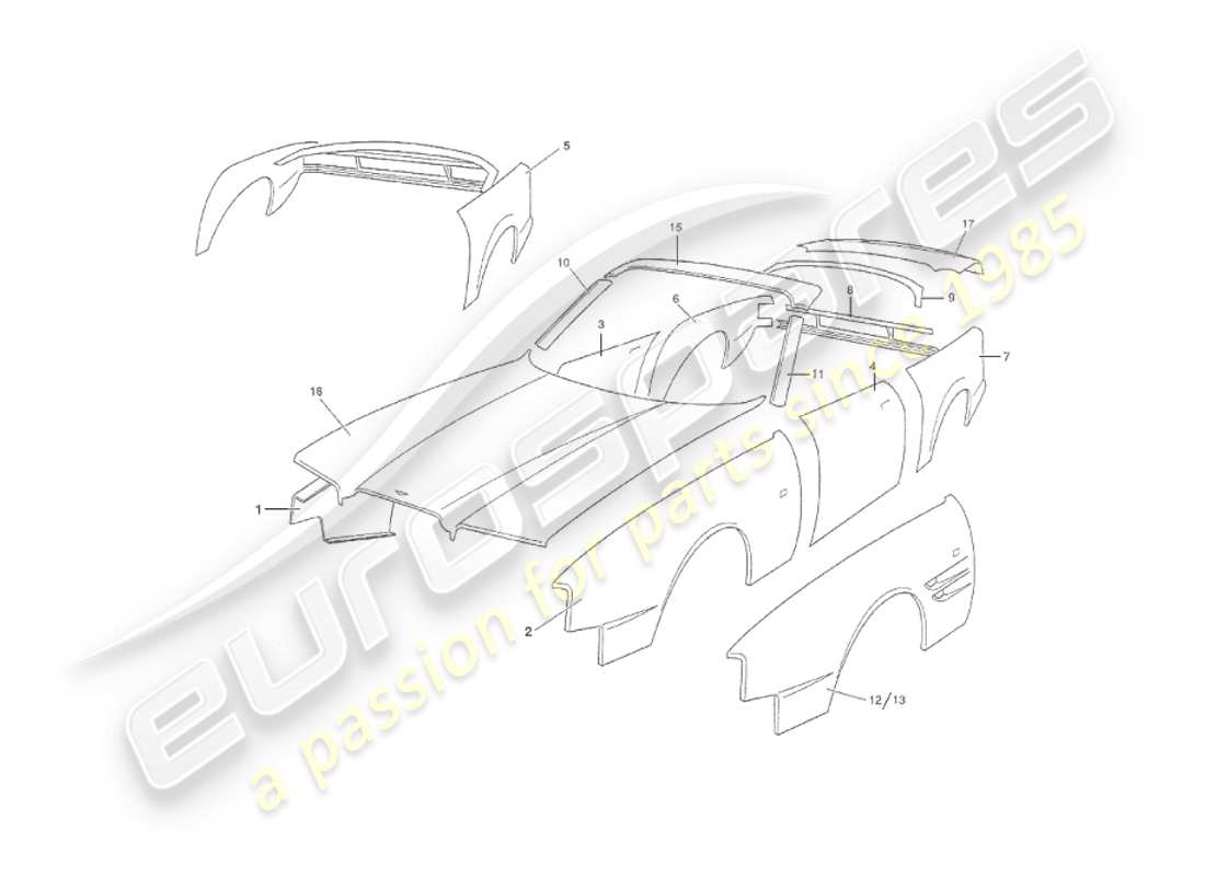 aston martin v8 virage (2000) body panels, volante part diagram