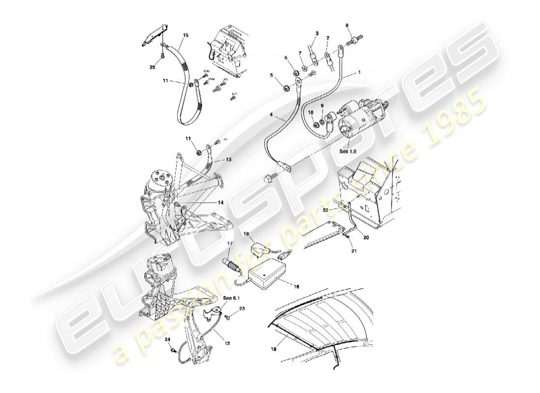 aston martin vanquish (2004) battery & cables part diagram