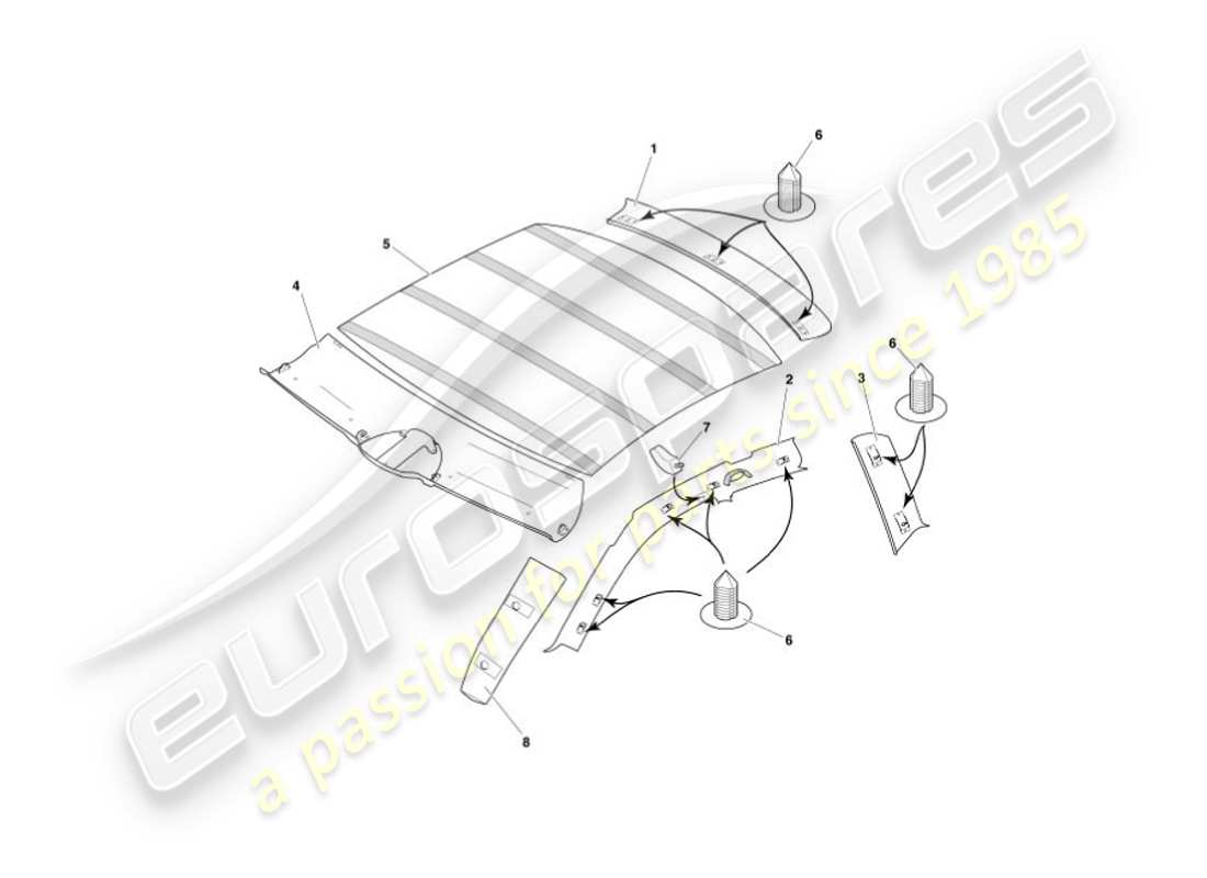 aston martin vanquish (2004) upper trim & roof lining part diagram