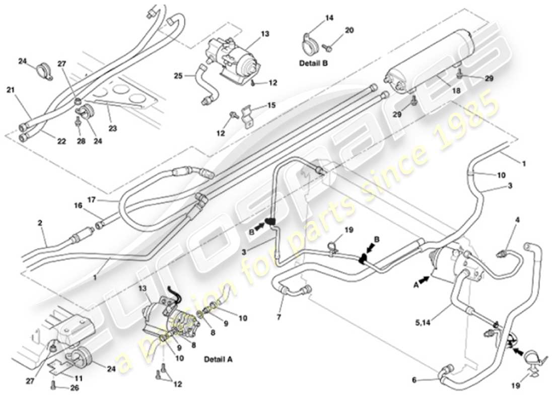 aston martin vanquish (2001) oil cooling axle part diagram