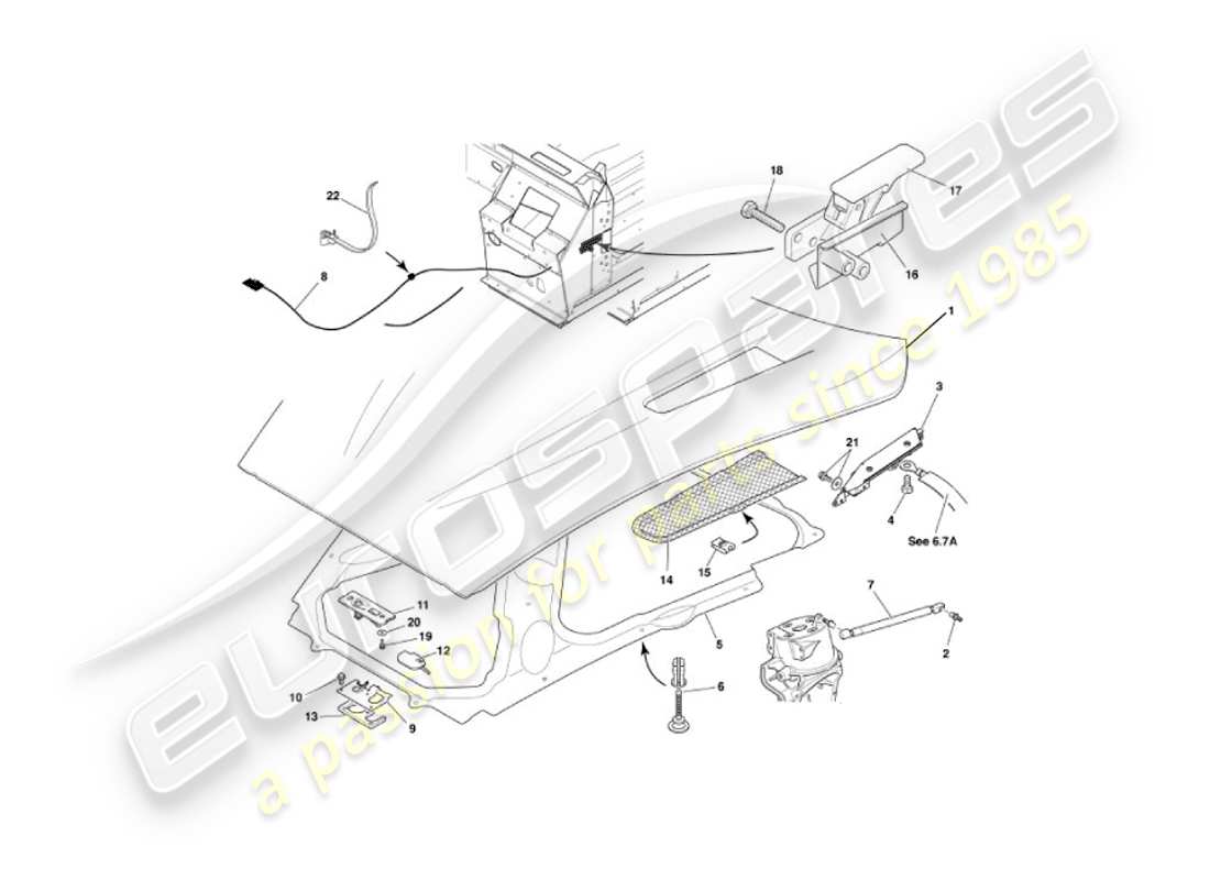aston martin vanquish (2004) bonnet part diagram