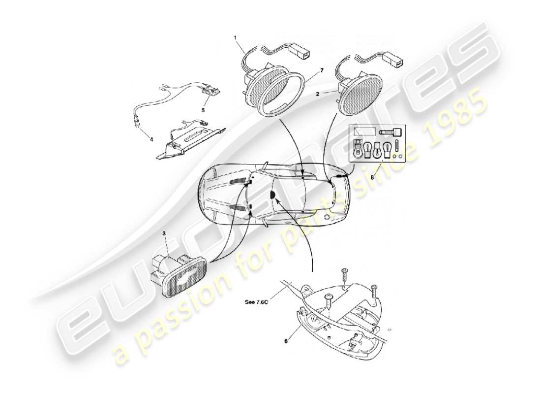 aston martin vanquish (2004) interior lamps & bulbs part diagram