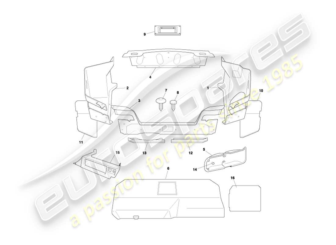 aston martin db7 vantage (2000) volante trunk casing & mats part diagram