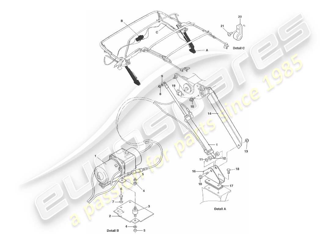 aston martin v8 virage (1999) hood hydraulic system part diagram
