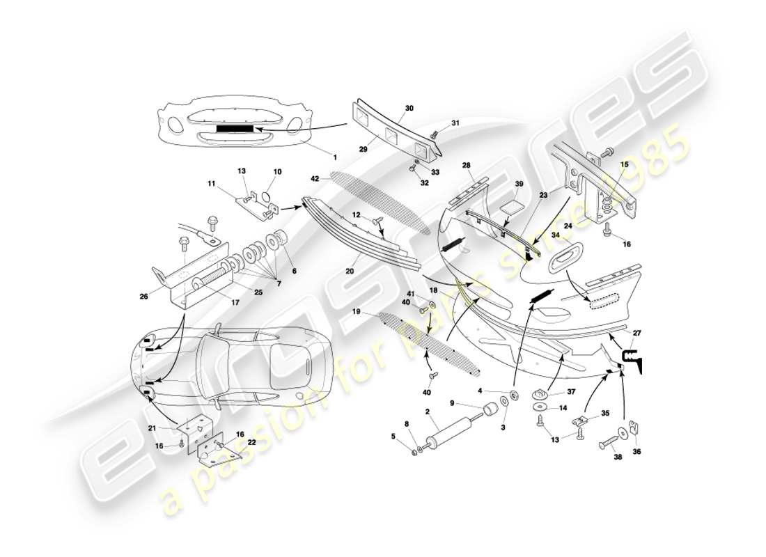 aston martin db7 vantage (2000) front bumper & apron part diagram
