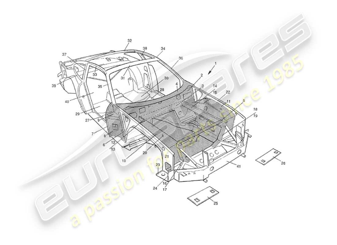 aston martin v8 virage (1999) chassis superstructure, front part diagram