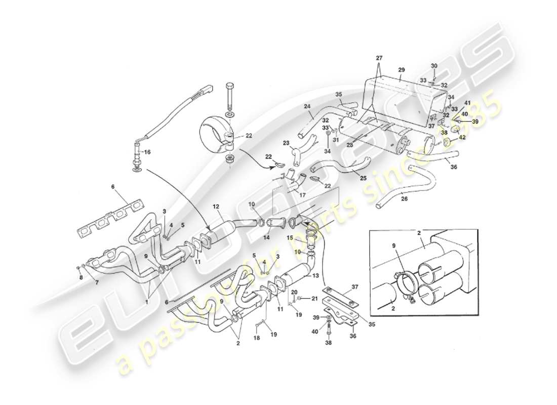 aston martin v8 virage (1999) exhaust system, volante, vin 69225 on part diagram