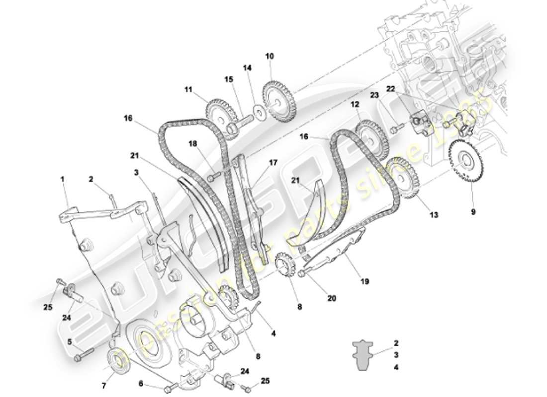 aston martin vanquish (2001) front cover, chains & sprockets part diagram