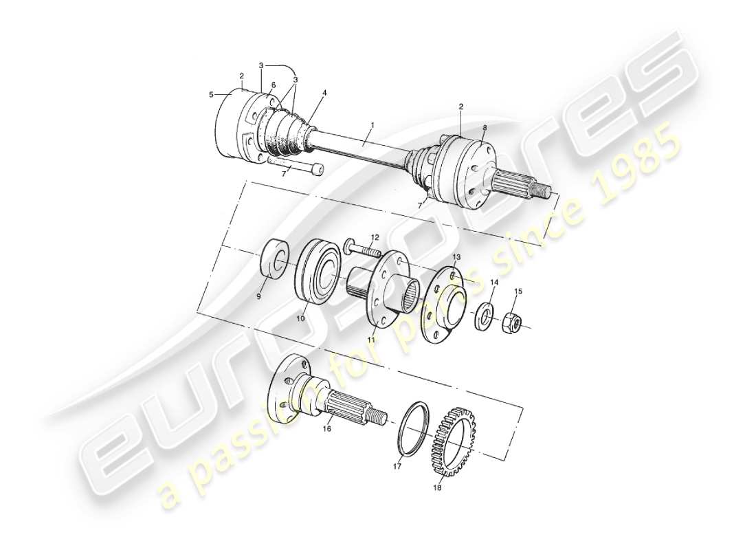 aston martin v8 virage (2000) driveshaft & hub assembly part diagram