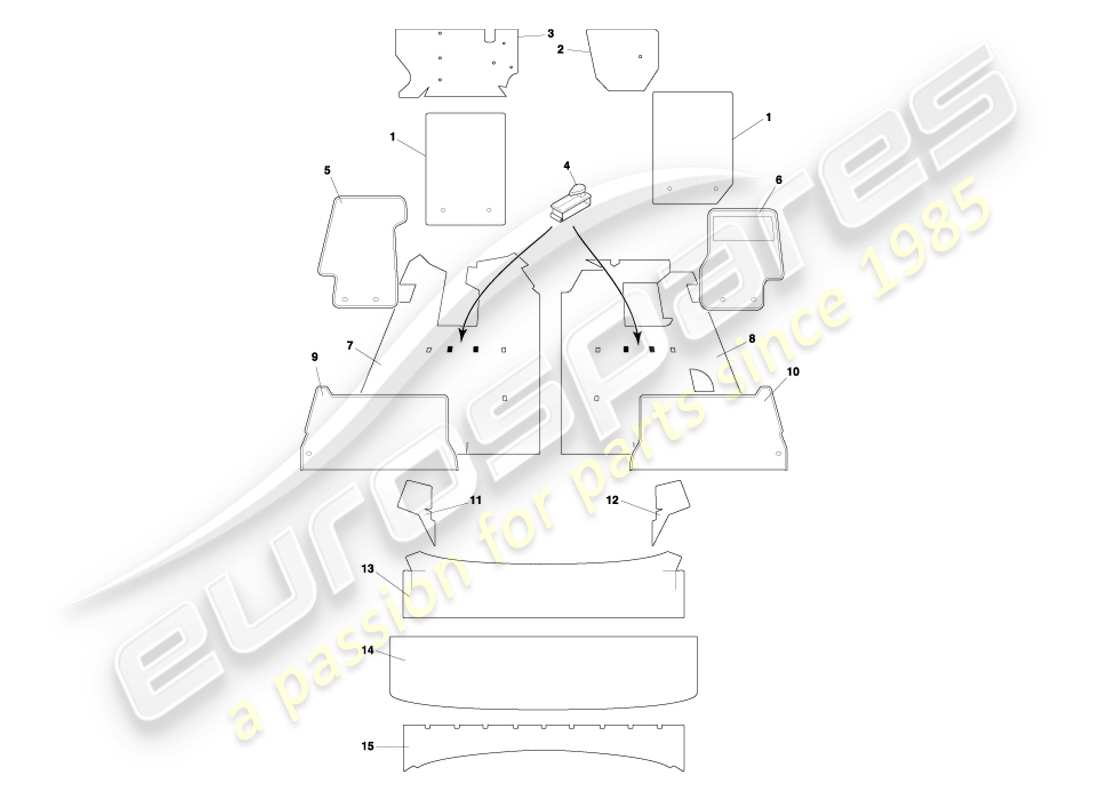 aston martin db7 vantage (2002) volante carpets part diagram