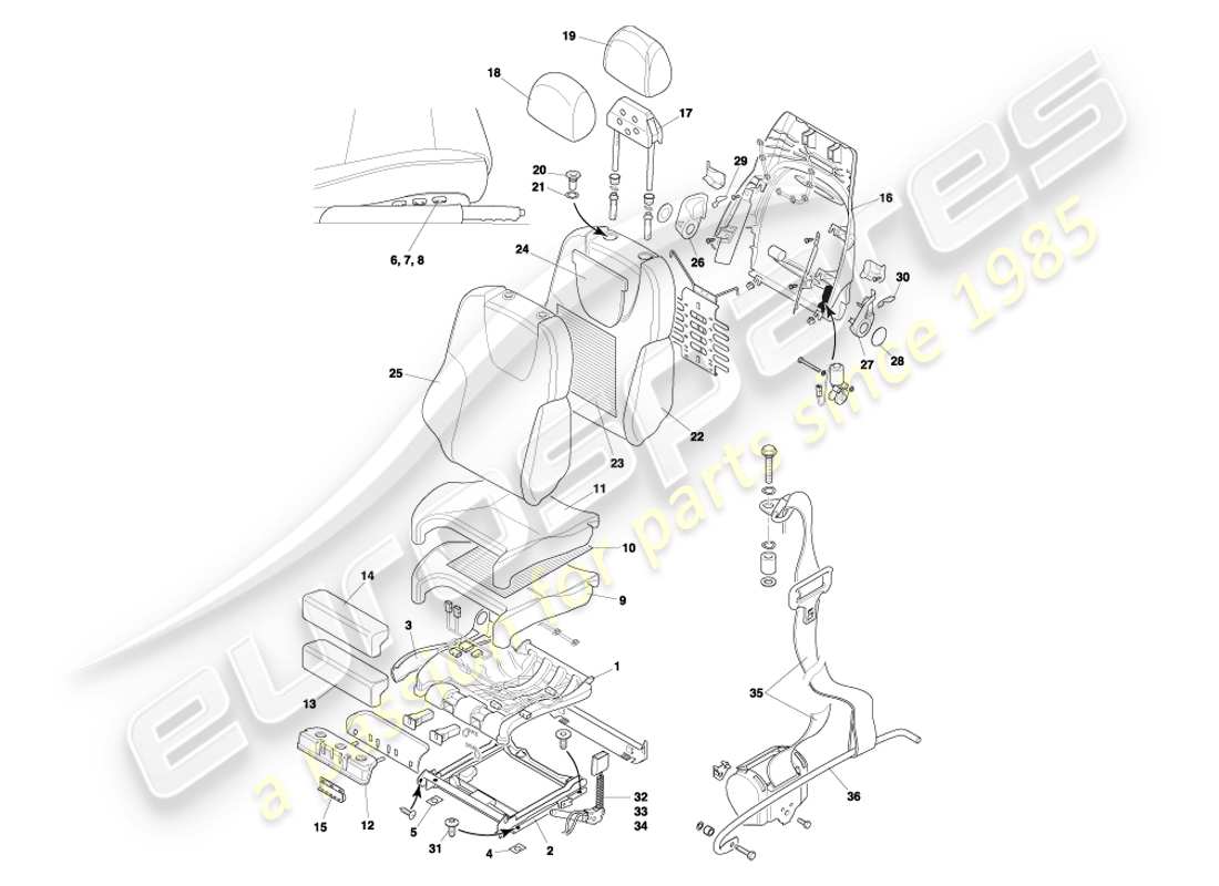aston martin db7 vantage (2002) front seats & belts part diagram