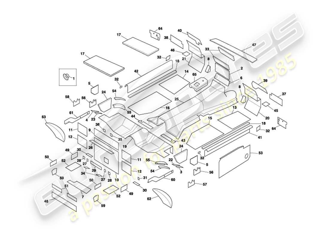 aston martin db7 vantage (2002) coupe sound deadening part diagram