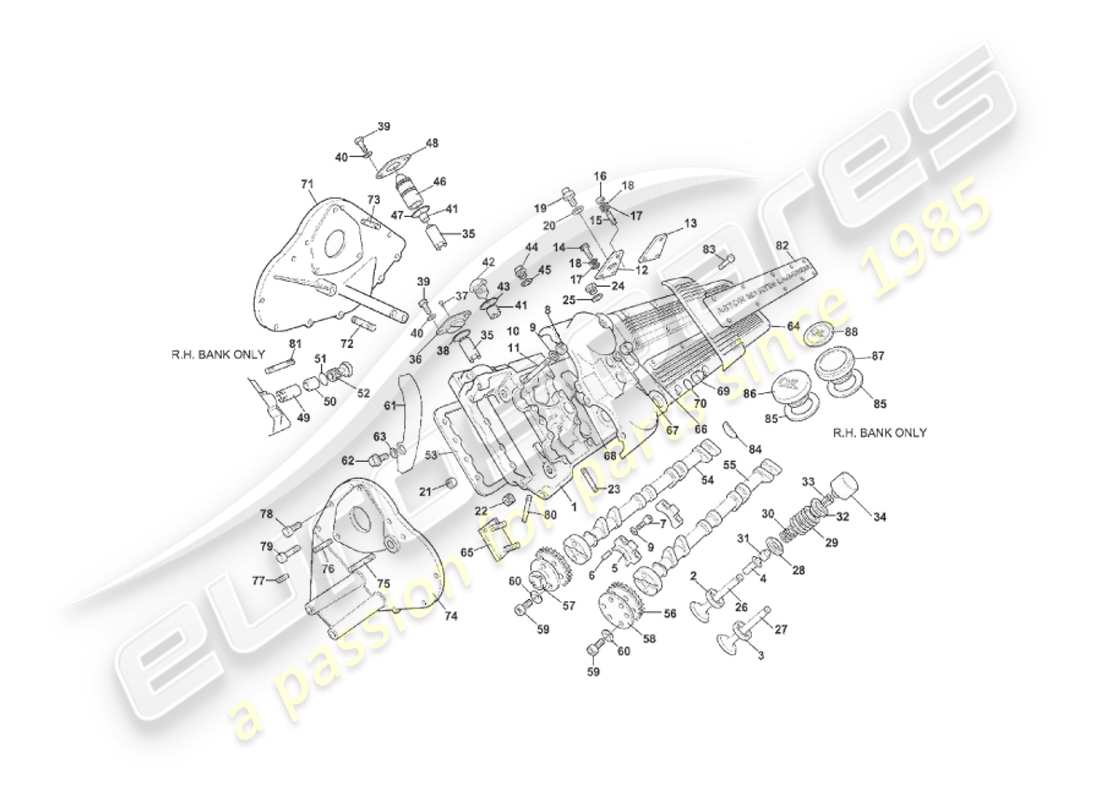 aston martin v8 virage (2000) cylinder head, to vin 60224 part diagram