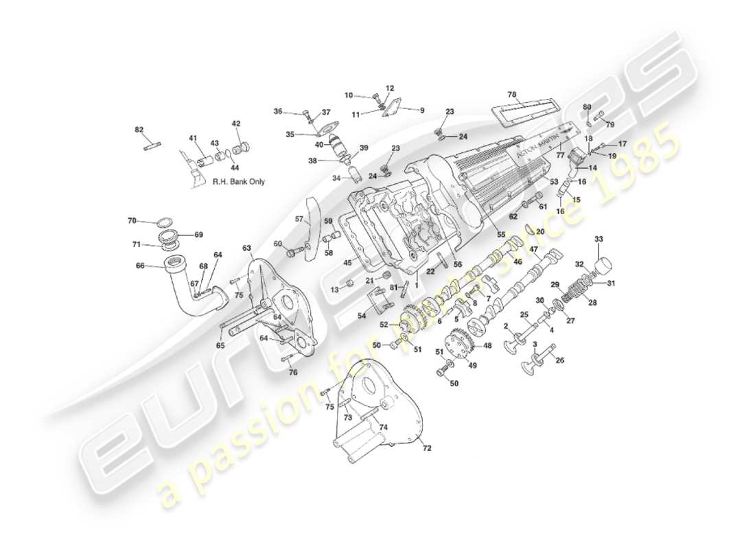 aston martin v8 virage (2000) cylinder head, volate from vin 69225 part diagram