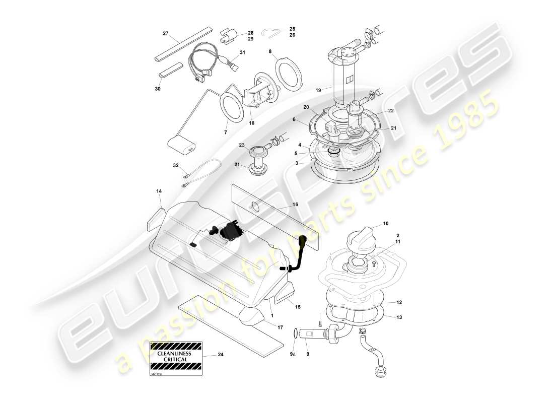 aston martin db7 vantage (2002) fuel tank, coupe part diagram